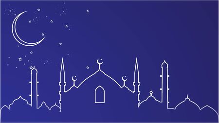 blue night islamic background or wallpaper. designed with crescent moon and a mosque. vectorのイラスト素材