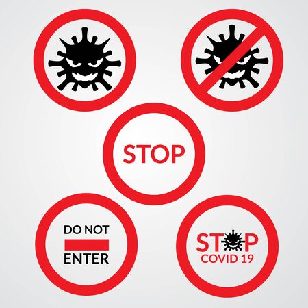 set of coronavirus sign vector illustration. covid 19 icon logo with background isolatedのイラスト素材