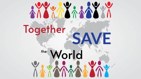 together save the world vector illustration. designed with colorful peopleのイラスト素材