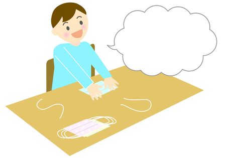 Illustration of a boy and a balloon handmade maskのイラスト素材