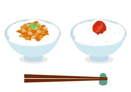 Natto rice and Umeboshi rice setのイラスト素材