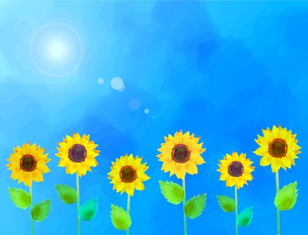 Watercolor sunflower and blue background illustrationの写真素材