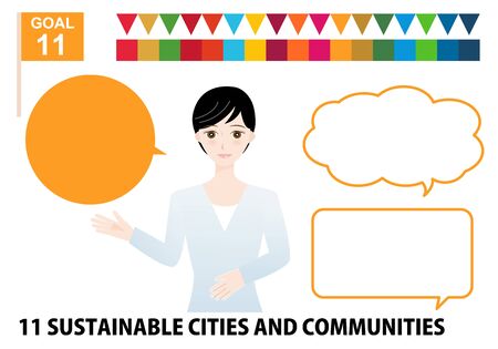 for SDGs design elements with Japanese woman (specific color)のイラスト素材