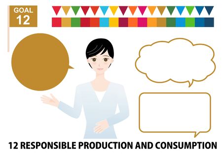 for SDGs design elements with Japanese woman (specific color)のイラスト素材