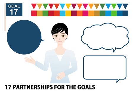 for SDGs design elements with Japanese woman (specific color)のイラスト素材