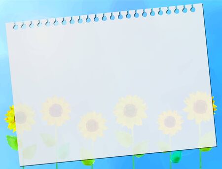 Sketchbook and sunflower background materialの写真素材