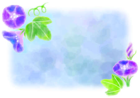 Watercolor morning glory and blue abstract background materialのイラスト素材