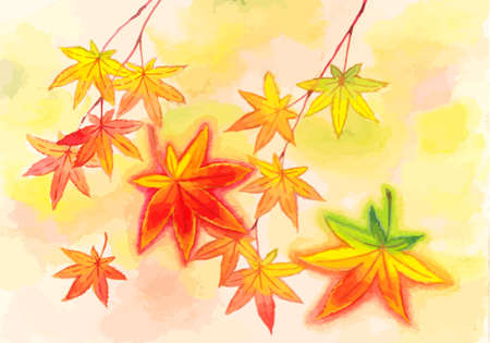 Watercolor leaves and abstract backgroundのイラスト素材