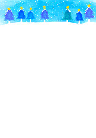 Watercolor Christmas tree and snowの写真素材