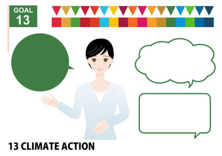 Illustration set of the balloon of the woman with black hair and SDGs specified color useのイラスト素材