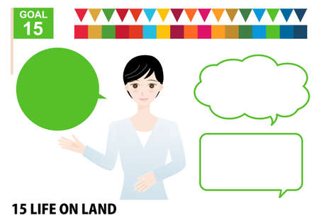 Illustration set of the balloon of the woman with black hair and SDGs specified color useのイラスト素材