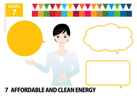 Illustration set of the balloon of the woman with black hair and SDGs specified color useのイラスト素材