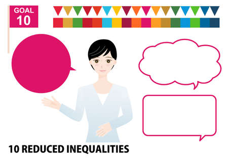 Illustration set of the balloon of the woman with black hair and SDGs specified color useのイラスト素材