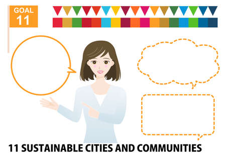 SDGs specified color brown hair woman and balloon illustration setのイラスト素材