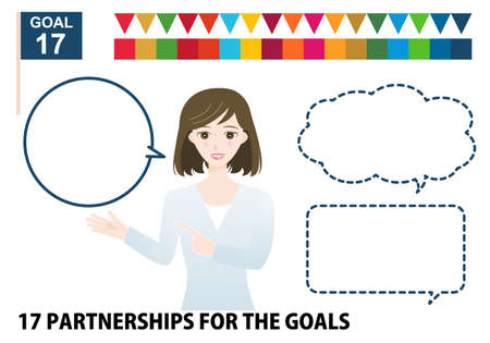 SDGs specified color brown hair woman and balloon illustration setのイラスト素材