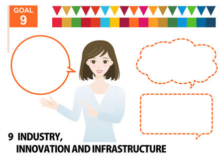 SDGs specified color brown hair woman and balloon illustration setのイラスト素材