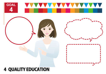 SDGs specified color brown hair woman and balloon illustration setのイラスト素材