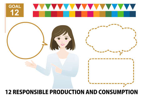 SDGs specified color brown hair woman and balloon illustration setのイラスト素材