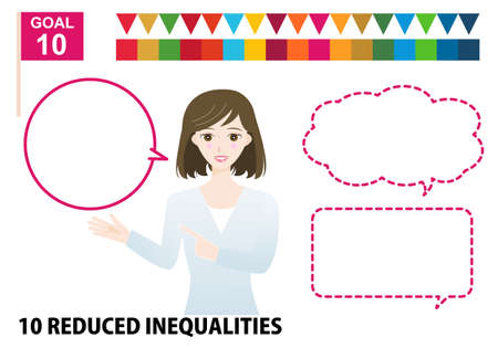 SDGs specified color brown hair woman and balloon illustration setのイラスト素材