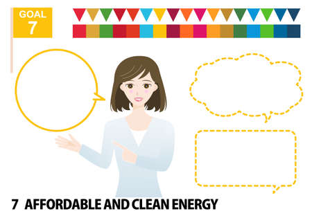 SDGs specified color brown hair woman and balloon illustration setのイラスト素材