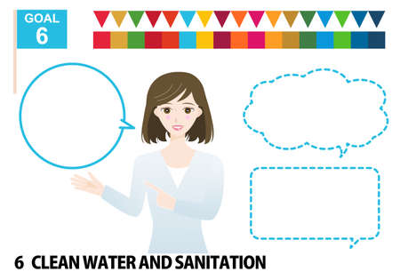 SDGs specified color brown hair woman and balloon illustration setのイラスト素材