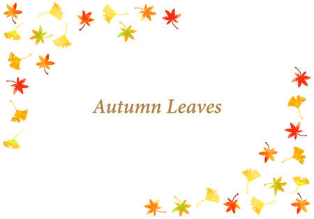 Frame illustration of watercolor leaves and ginkgoの写真素材