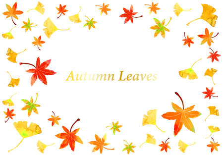Frame illustration of watercolor leaves and ginkgoの写真素材