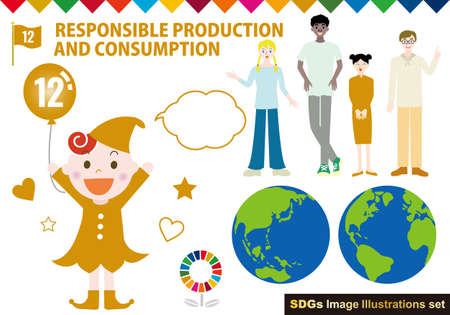 SDGs CMYK Specified Color (with Swatch) Person Illustration Setのイラスト素材