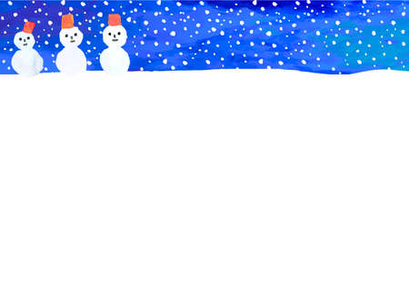 Watercolor hand-painted snowman and snow backgroundのイラスト素材