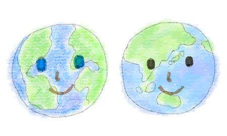 Cute Earth Character Illustrations of Ddy-Writing Styleのイラスト素材