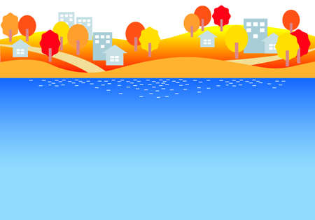 Simple illustration of the seaside streets in autumnのイラスト素材