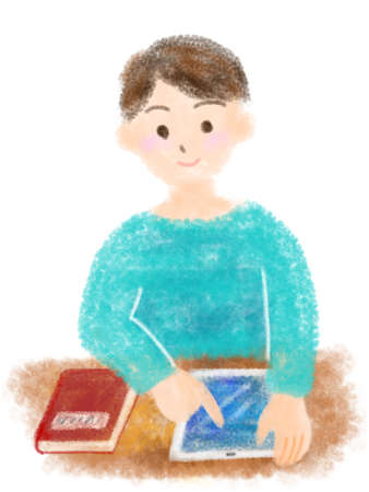 Illustration of a child studying on a tabletの写真素材