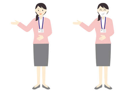 Flat illustration set of the woman of the suit to guide and introduceのイラスト素材