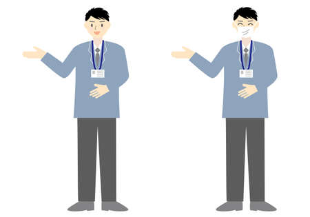 Flat illustration set of men in suits to guide and introduceのイラスト素材