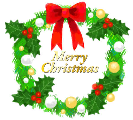 Hand-painted Christmas wreathのイラスト素材