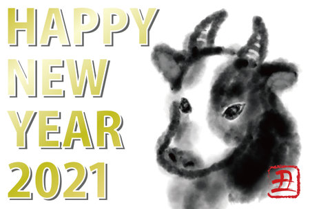 Simple New Year's Card of Ink Oxのイラスト素材