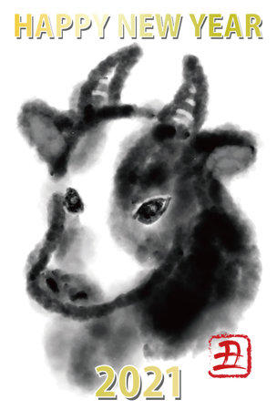 Simple New Year's Card of Ink Oxのイラスト素材