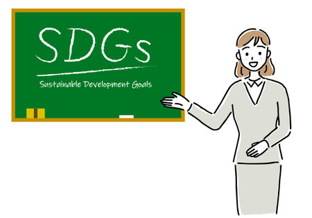 Illustration of a woman explaining SDGsのイラスト素材