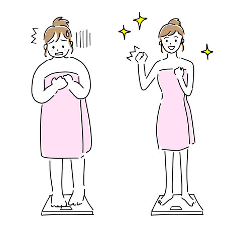 Illustration set of women before and after dietingのイラスト素材