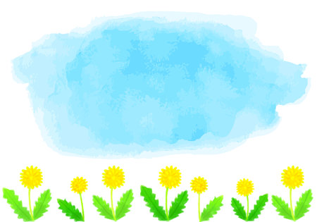 Watercolor dandelion and sky frame illustrationのイラスト素材