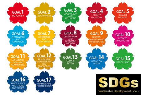 SDGs 17 Goals CMYK Designated Color Cherry Blossom Icon Set (English)のイラスト素材