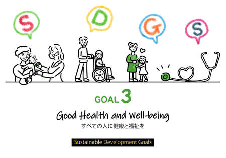 Line drawings and messages for SDGs goal 3 (with specified color swatch)のイラスト素材