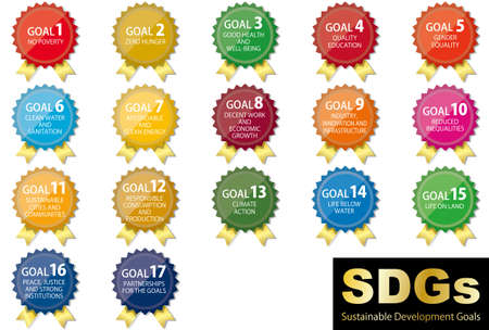 SDGs 17 Goals CMYK Designated Color Medal Type Icon Set (English)のイラスト素材