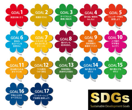 SDGs 17 Goals CMYK Designated Color Clover Icon Set (Japanese)のイラスト素材