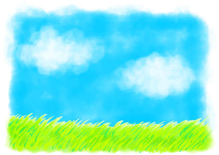 Watercolor sky, clouds and field background illustrationのイラスト素材