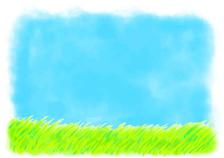 Watercolor blue sky and field background illustrationのイラスト素材