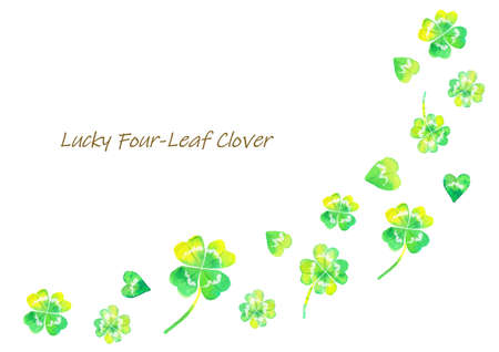 Watercolor four-leaf clover line illustrationの写真素材