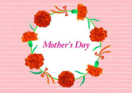 Watercolor Carnation Mother's Day Circle Frame / Pinkのイラスト素材