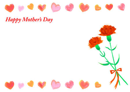 Mother's Day frame with watercolor carnations and heartsのイラスト素材