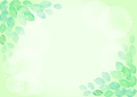 Green abstract background with watercolor leavesの写真素材